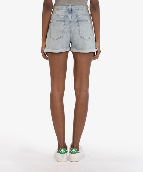 Jane High Rise Lightweight Uneven Roll Up Raw Hem Boyfriend Denim Short